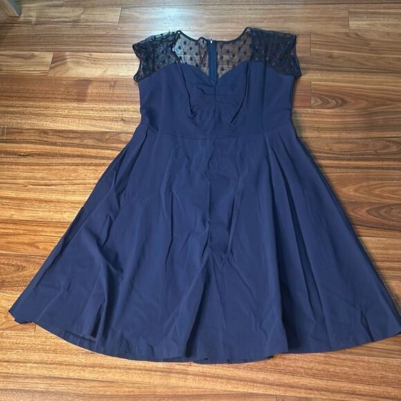 torrid Dresses & Skirts - Torrid navy blue polka dot‎ mesh dress fit and flare summer party woman's 18